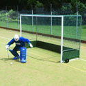 Premier steel hockey goals with wood backboards